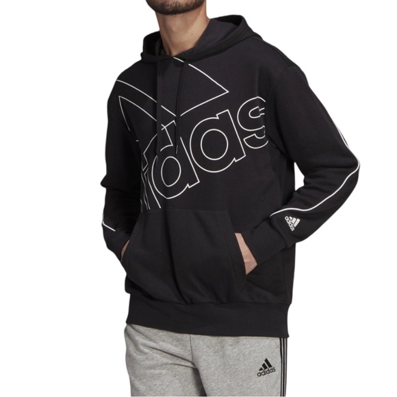 ADIDAS-CHANDAIL Hoodie Unisex Size 2XL Black Essentials Giant Logo Cotton Blend - Picture 1 of 13